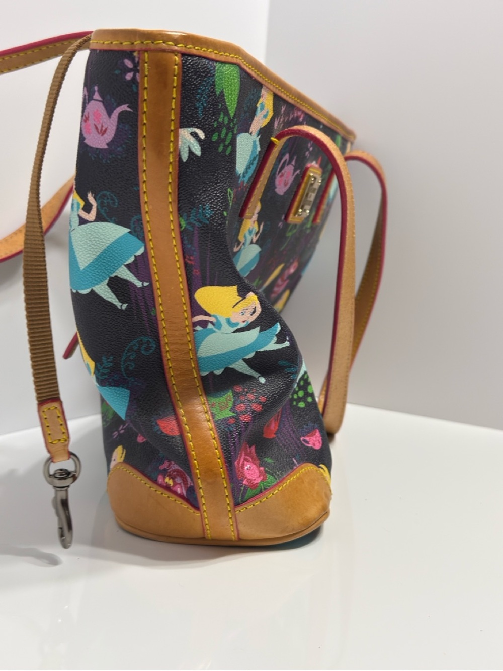 Dooney & Bourke Navy Alice Print Tote with Tan Trim - Picture 12 of 16